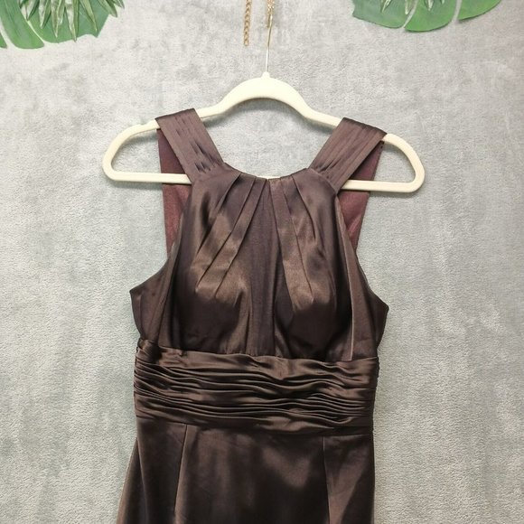 ADRIANNA PAPELL Boutique Women Halter Pencil Dress Brown Satin Size 8 - Picture 2 of 12